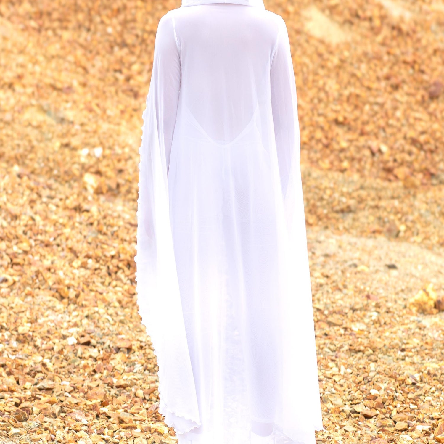 Just White Mesh Cloak Black