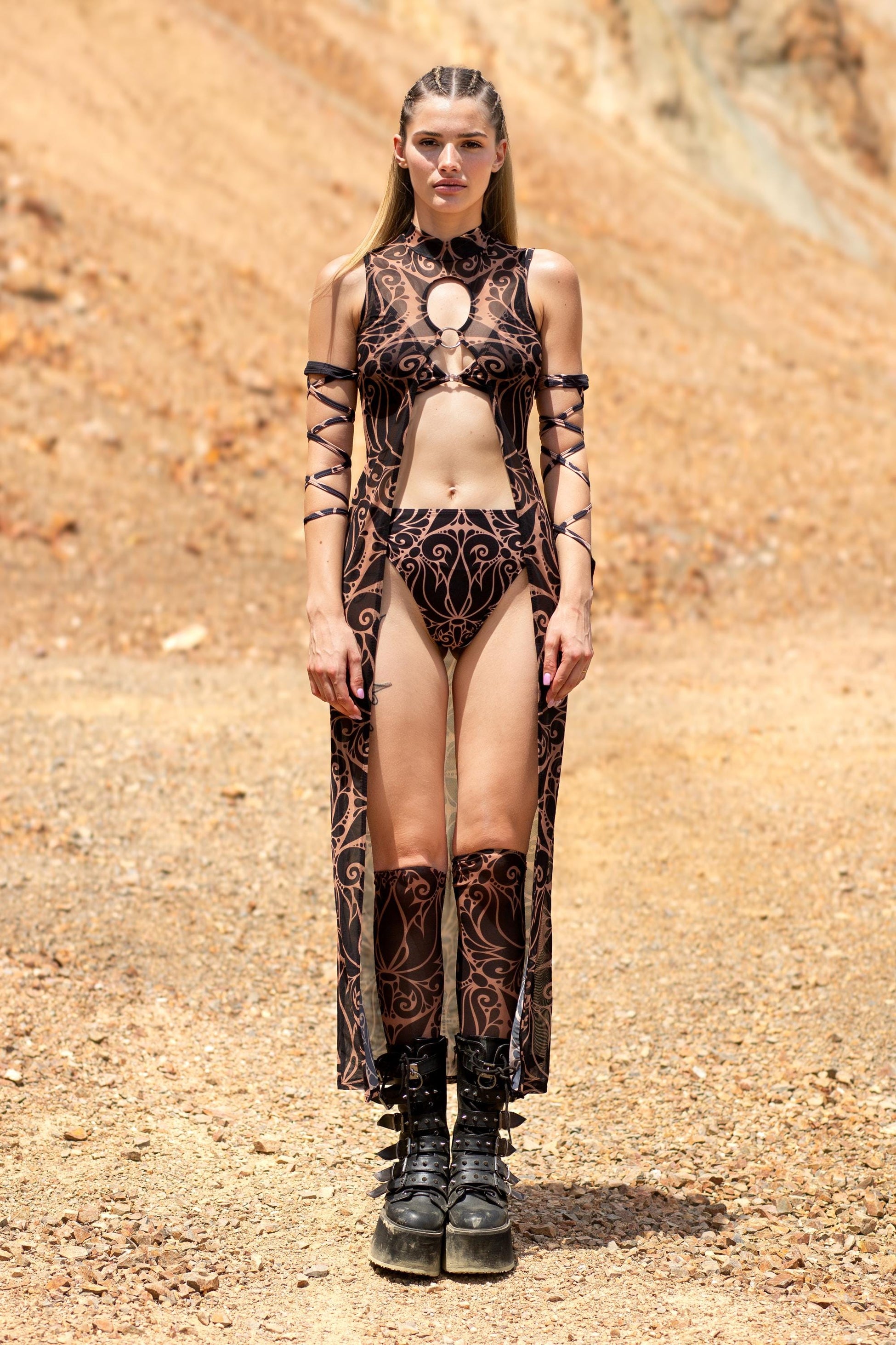 Dreamless Dark Mesh Open Front Dress Set 2