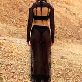 Snakeskin Mesh High Slit Dress