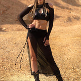 Snakeskin Ruched Slit Skirt