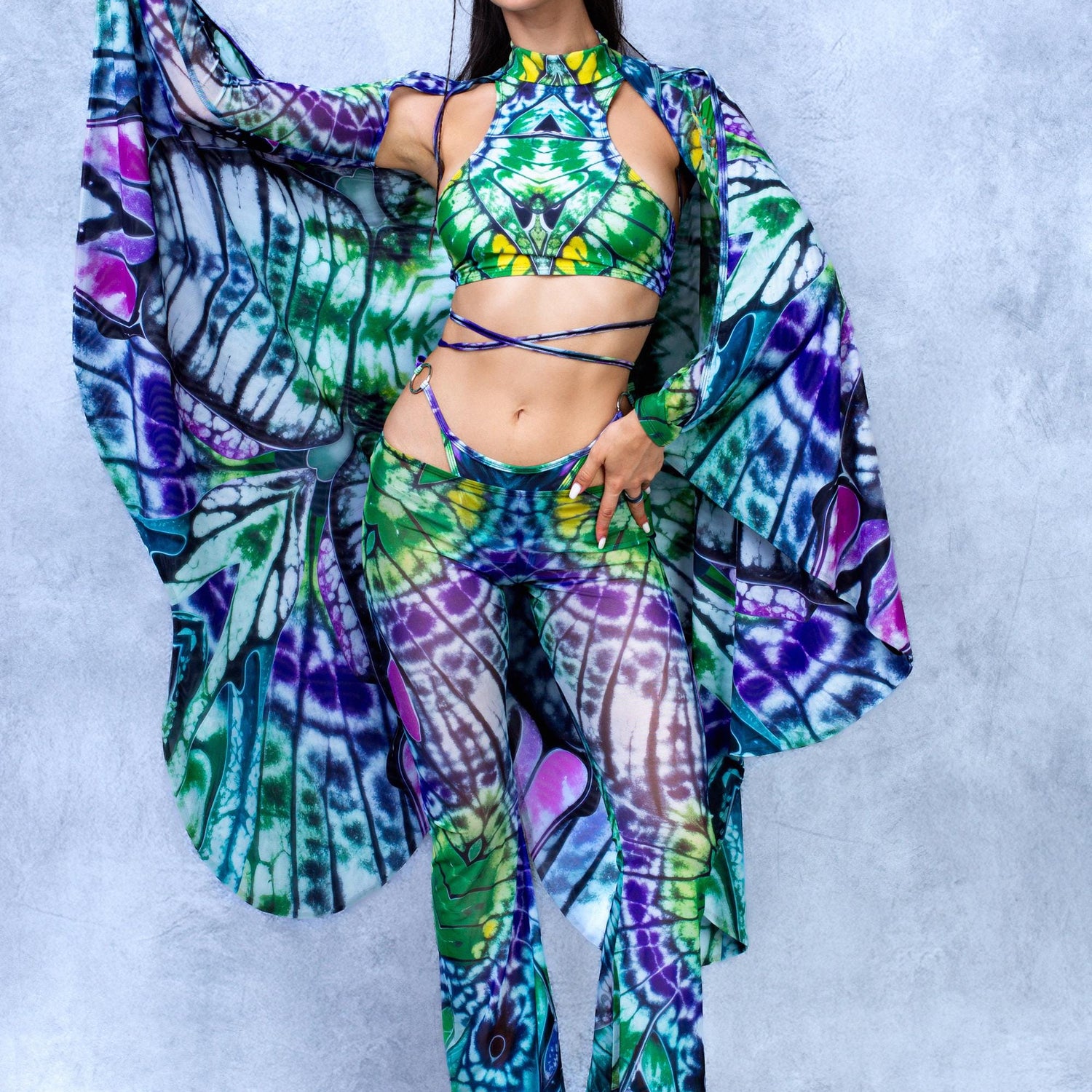 Caleidoscope Fairy Slit Weave Winged Set Lycra, Mesh, UV Reactive