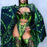 Cyber Birdsong Green Open-Heart Leotard