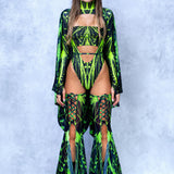 Cyber Birdsong Green Open-Heart Leotard