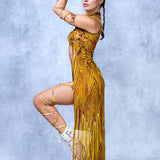 Gilded Paradise Mesh Open Front Dress