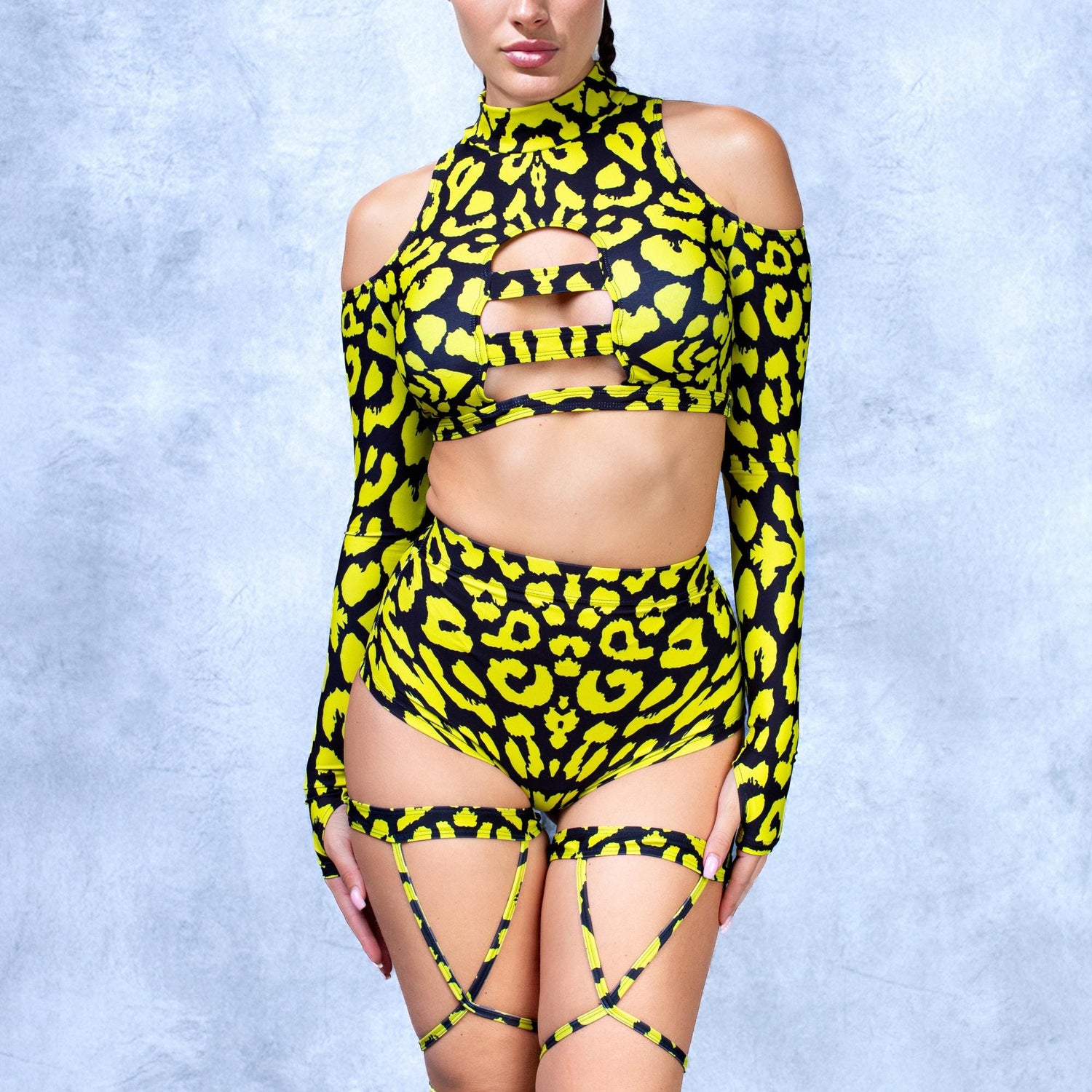 She's Got Fangs Cold Shoulder Set Lycra, Mesh