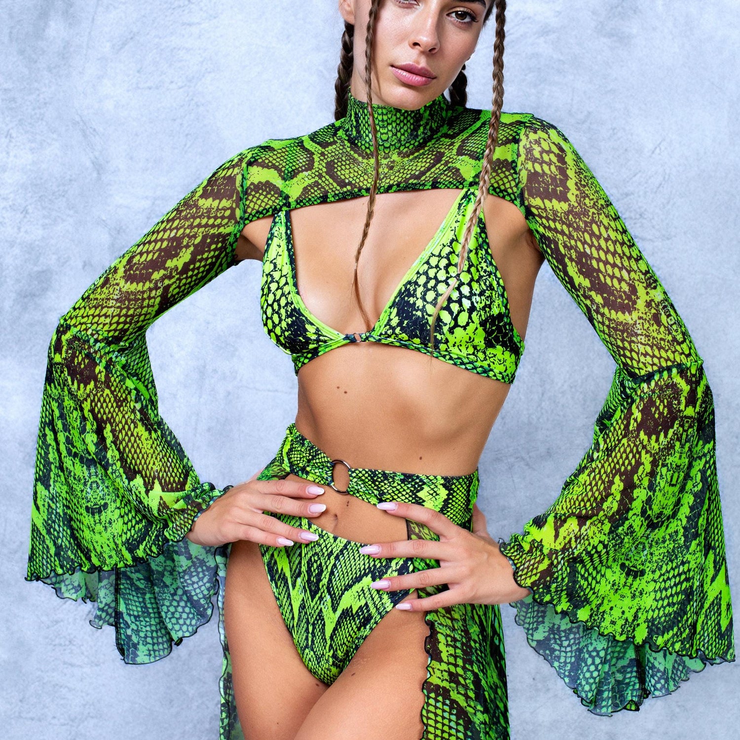Poisonous Green Duster Bikini Lycra, UV Reactive