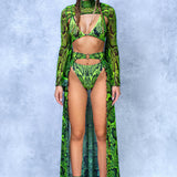 Poisonous Green Open Front Skirt