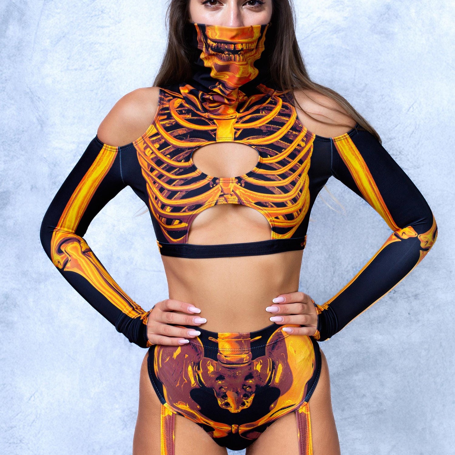 Shifty Skeleton Gold Cold Shoulder Top