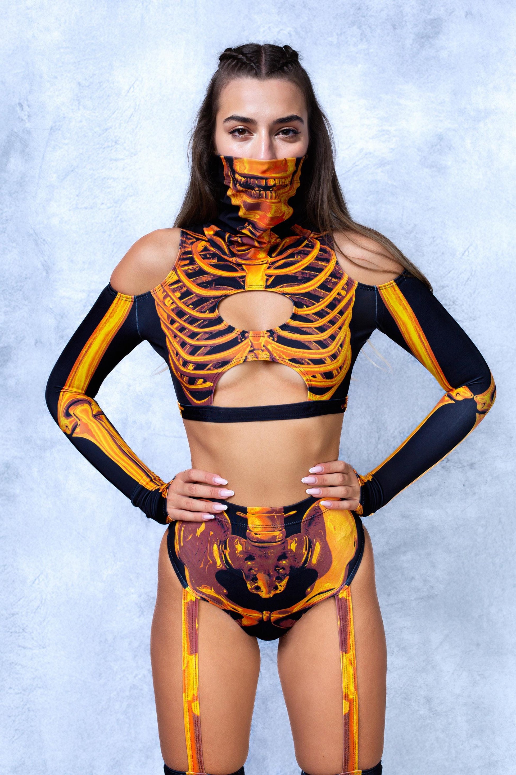 Shifty Skeleton Gold Flared Bikini Chaps 1