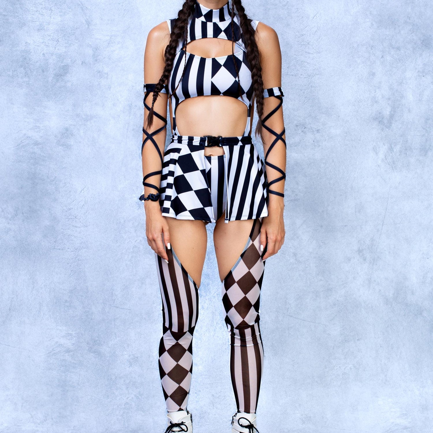 Dark Clown Chaps Leotard Wraps Set Red, White
