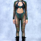 Intertwine Green Slit Weave Costume