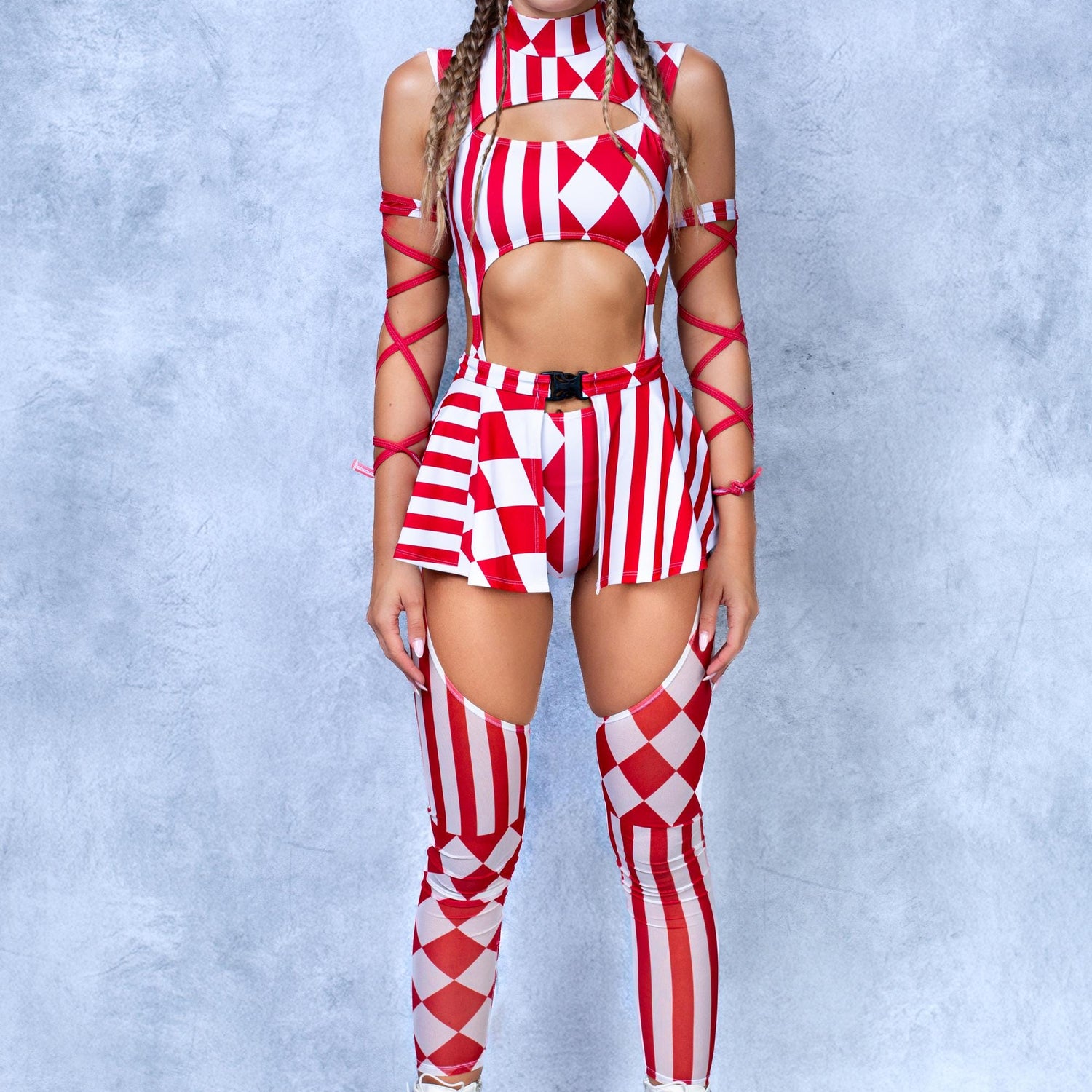 Red Clown Chaps Leotard Wraps Set Red, White