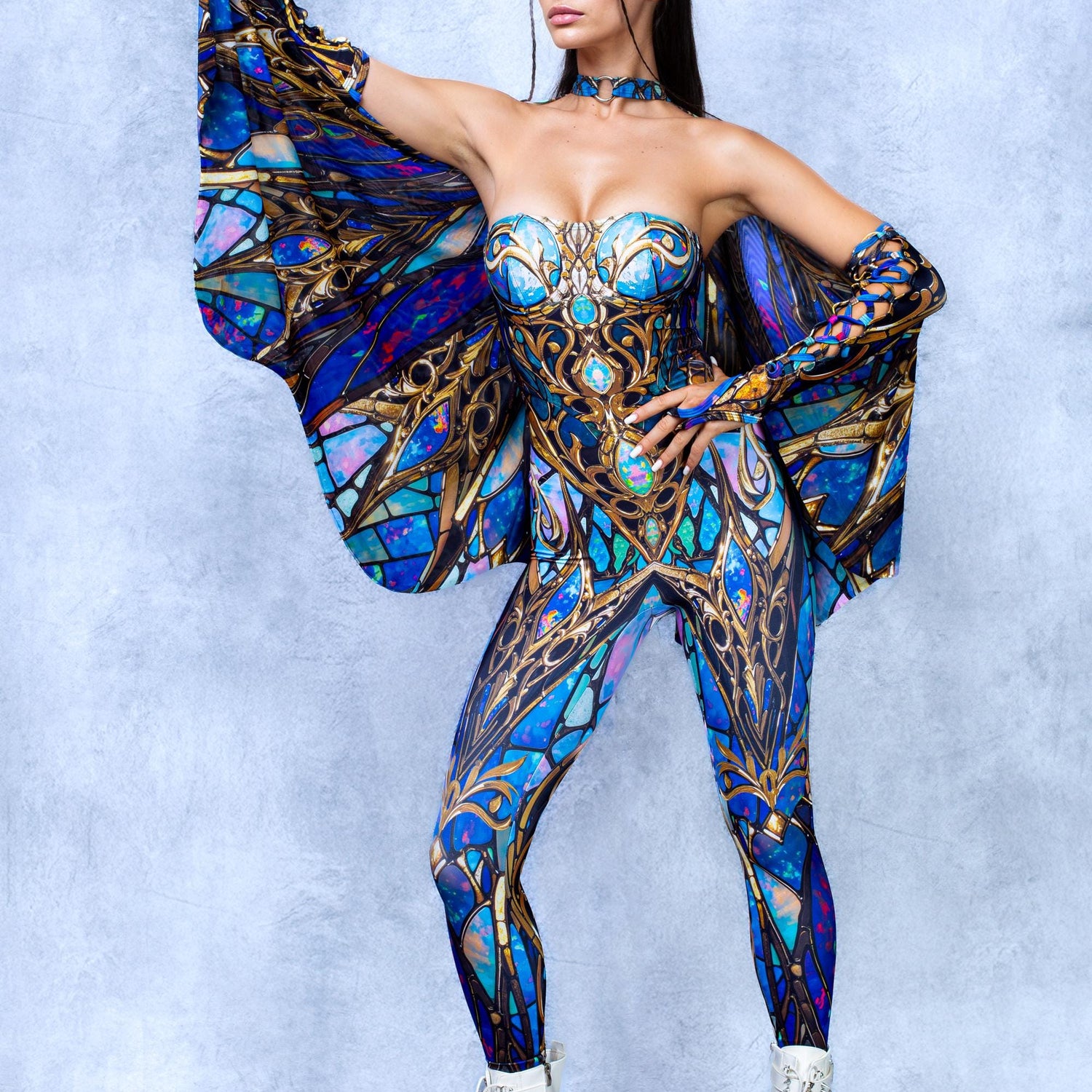 Heartstone Cyber Strapless Romper Blue, Gold