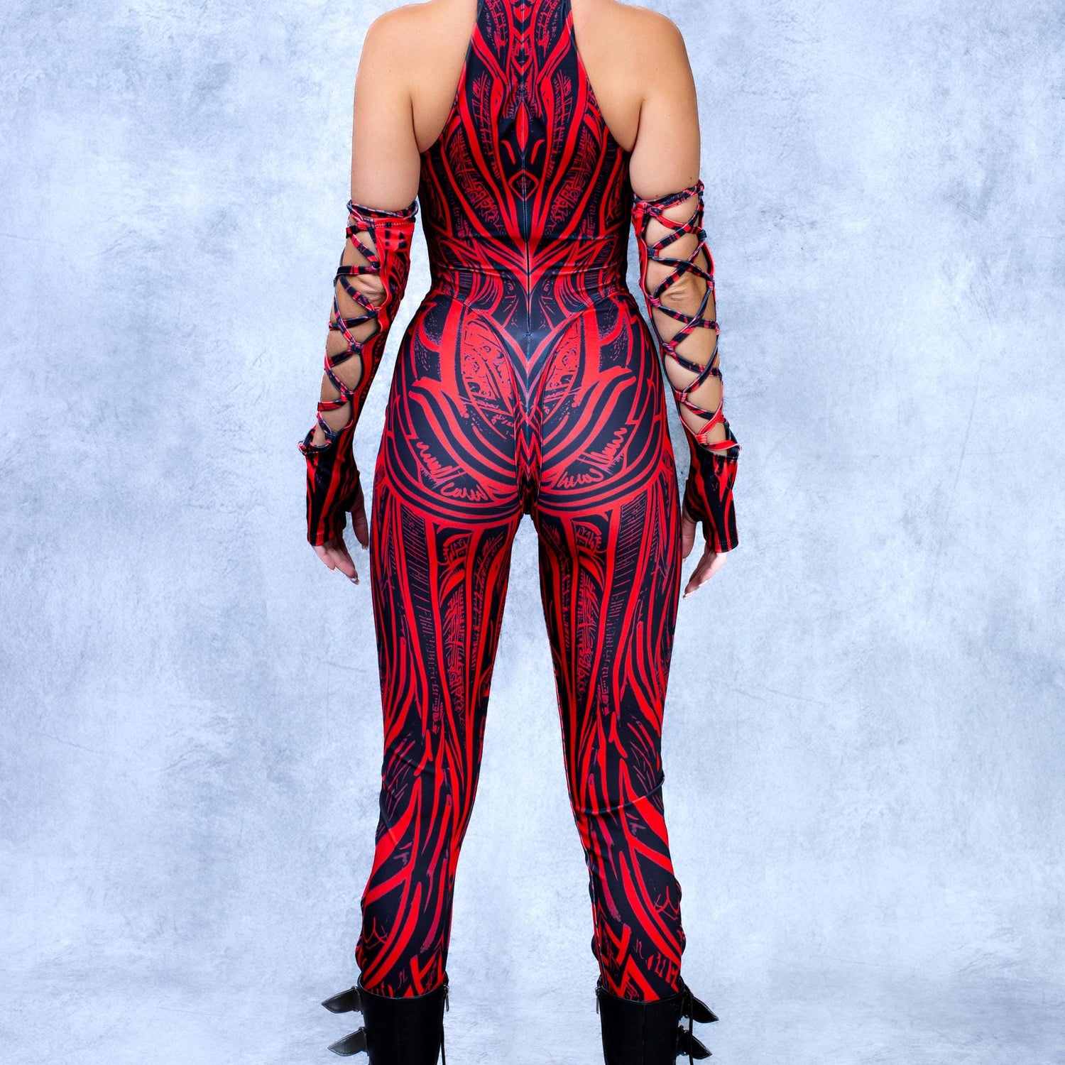 Unholy Red Criss-Cross Jumpsuit Set Festival
