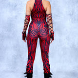 Unholy Red Criss-Cross Jumpsuit Set