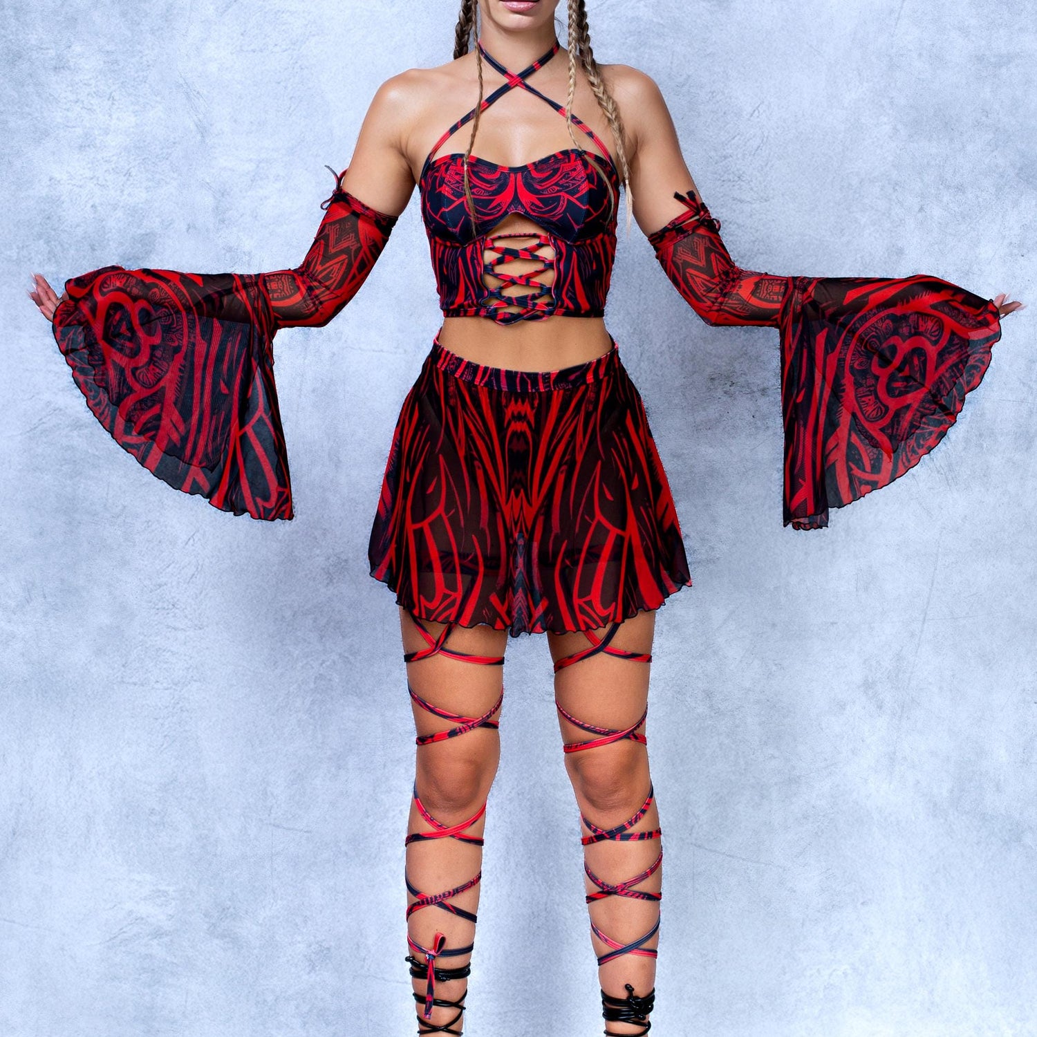 Witch Unholy Red Bikini Skirt Set Lycra, Mesh