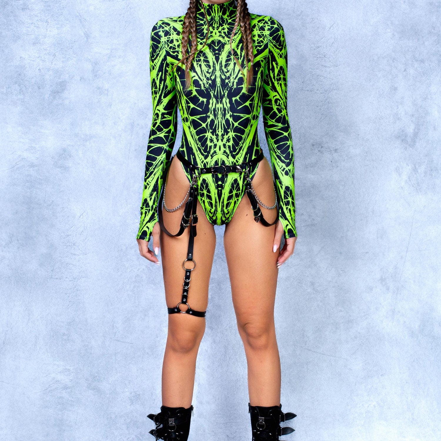 Women Obscuria Green Back Zip Leotard