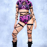 Halftone Skeleton Pink Criss Cross Top