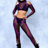Purple Candy Skeleton Mesh Coldshoulder Set