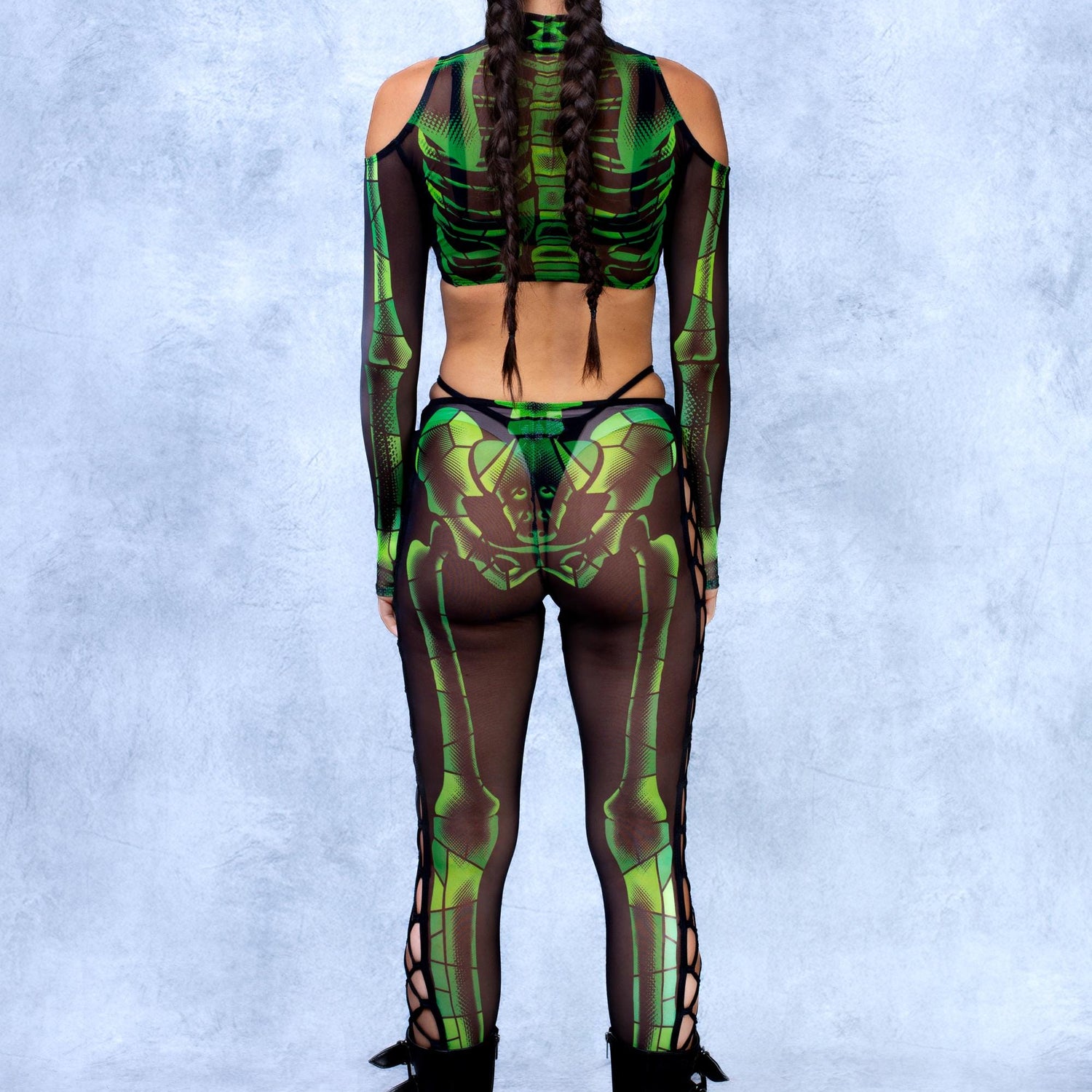 Halftone Skeleton Green Mesh Coldshoulder Set Performance