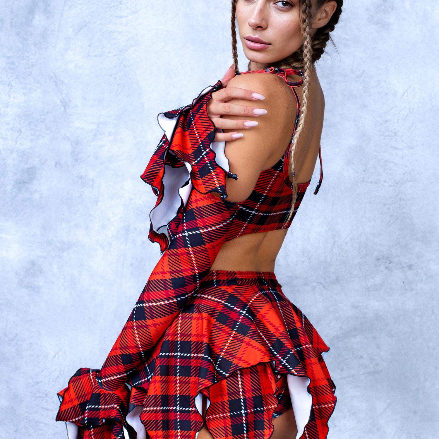 Women Back 2 School Red Ruffled Cutout Dress