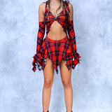 Back 2 School Red Ruffled Cutout Dress