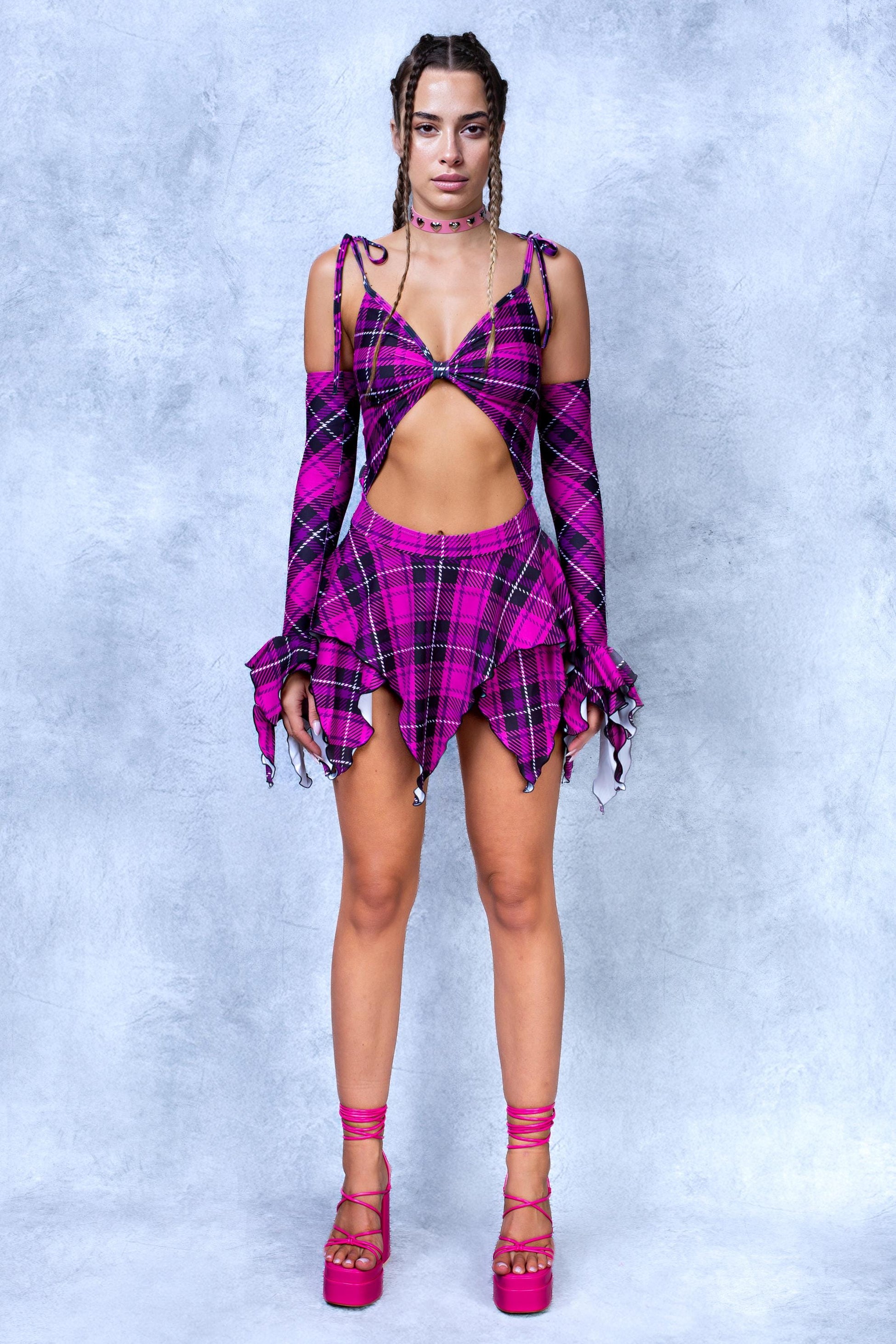 Back 2 School Velvet Ruffled Cutout Dress 2