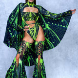 Cyber Birdsong Green Open-Heart Leotard