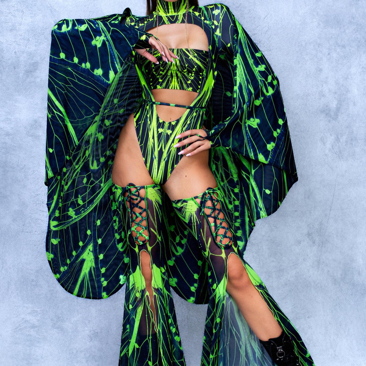 Cyber Birdsong Green Open-Heart Leotard 9
