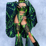 Cyber Birdsong Green Open-Heart Leotard