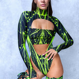 Cyber Birdsong Green Open-Heart Leotard