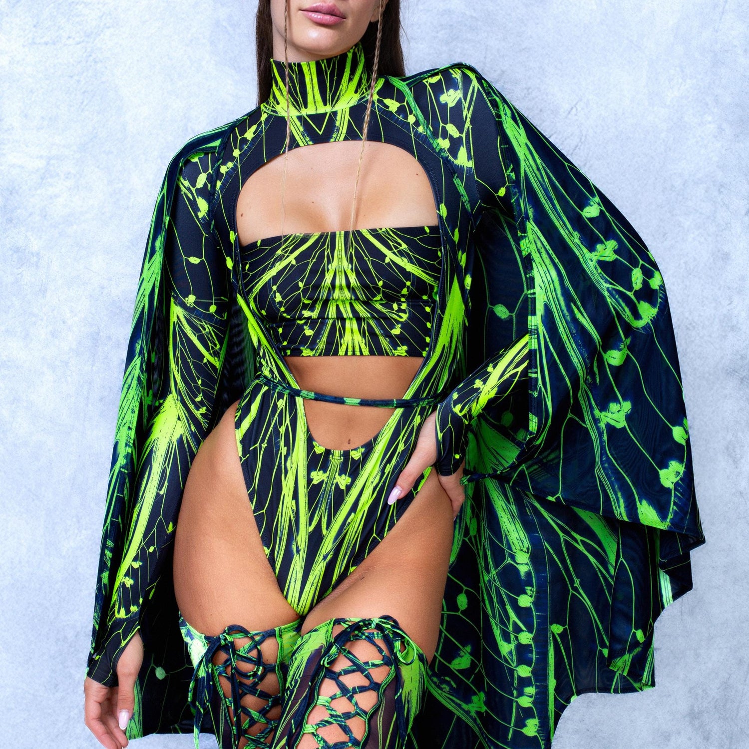 Cyber Birdsong Green Open-Heart Leotard 11