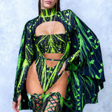 Cyber Birdsong Green Open-Heart Leotard