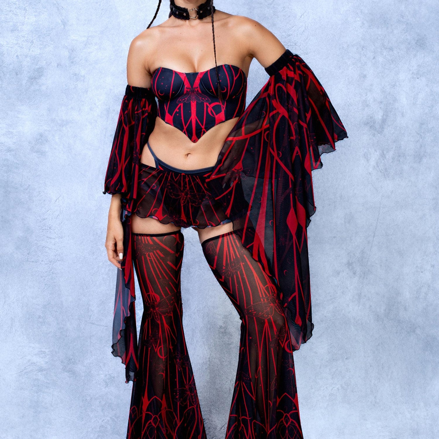 Blood Moon Mesh Micro Skirt Black, Green
