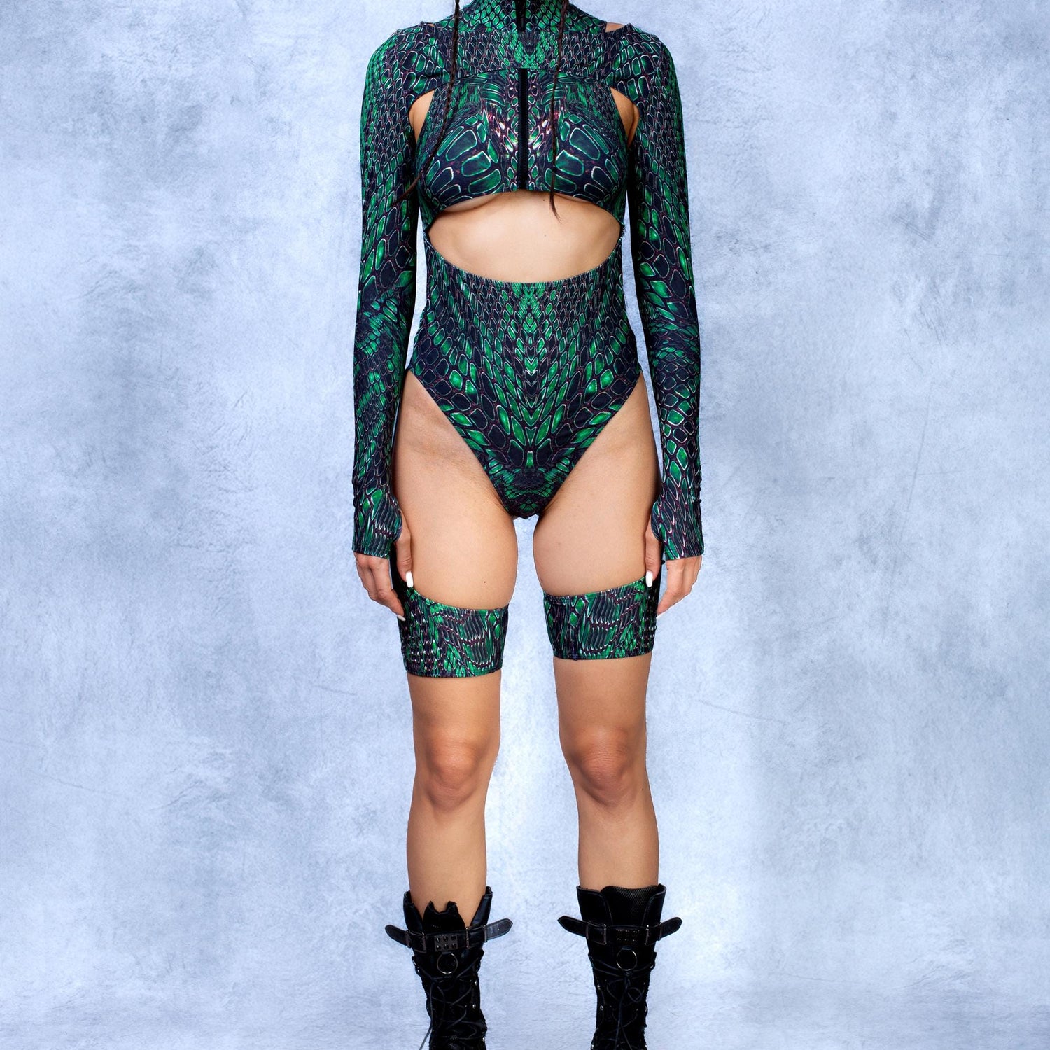 Intertwine Green Cutout Chaps Romper Black, Green