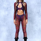 Intertwine Red Slit Weave Costume