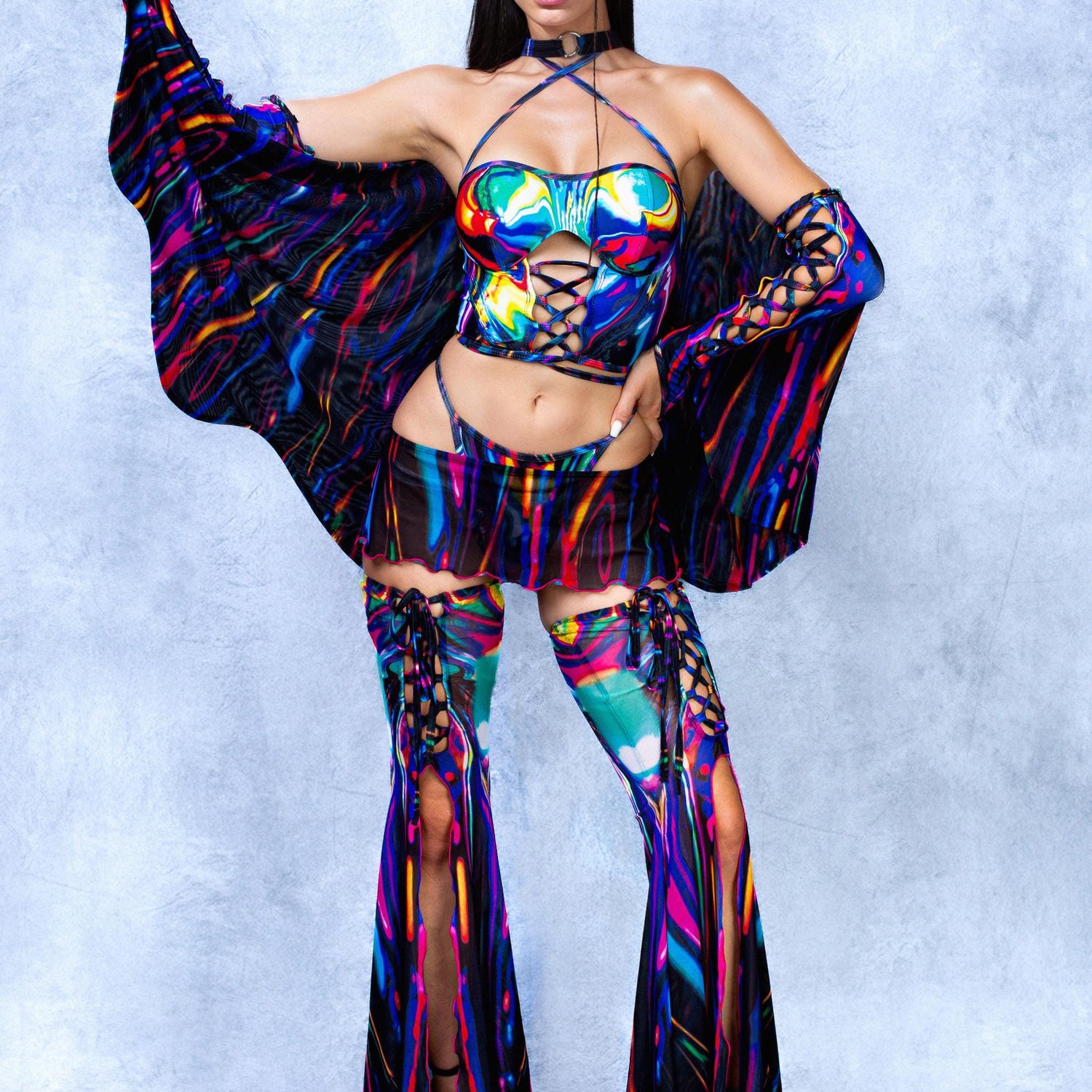 Chrome Delight Fairy Corset Winged Set Blue, Red