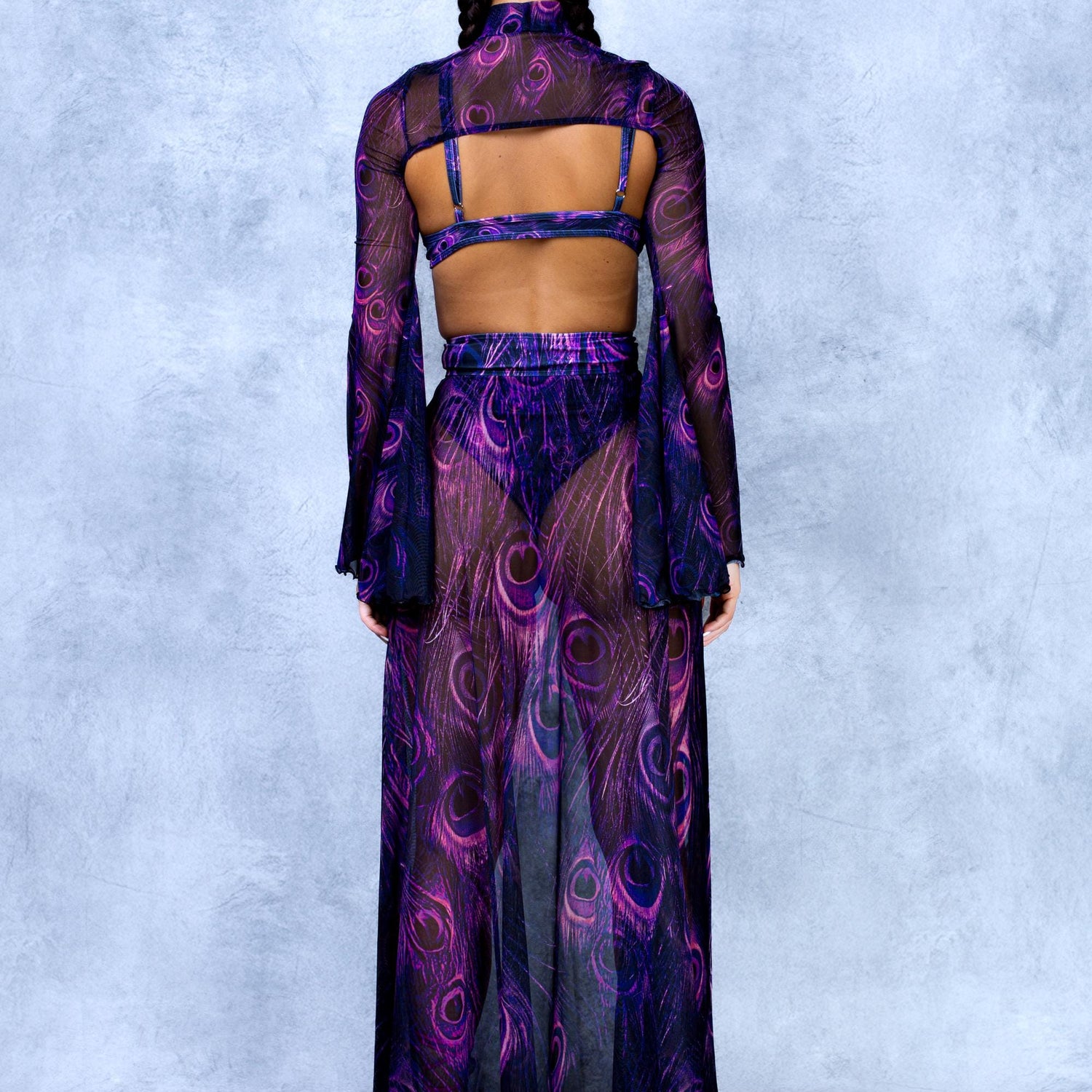 Peekok Indigo Open Front Skirt Mesh