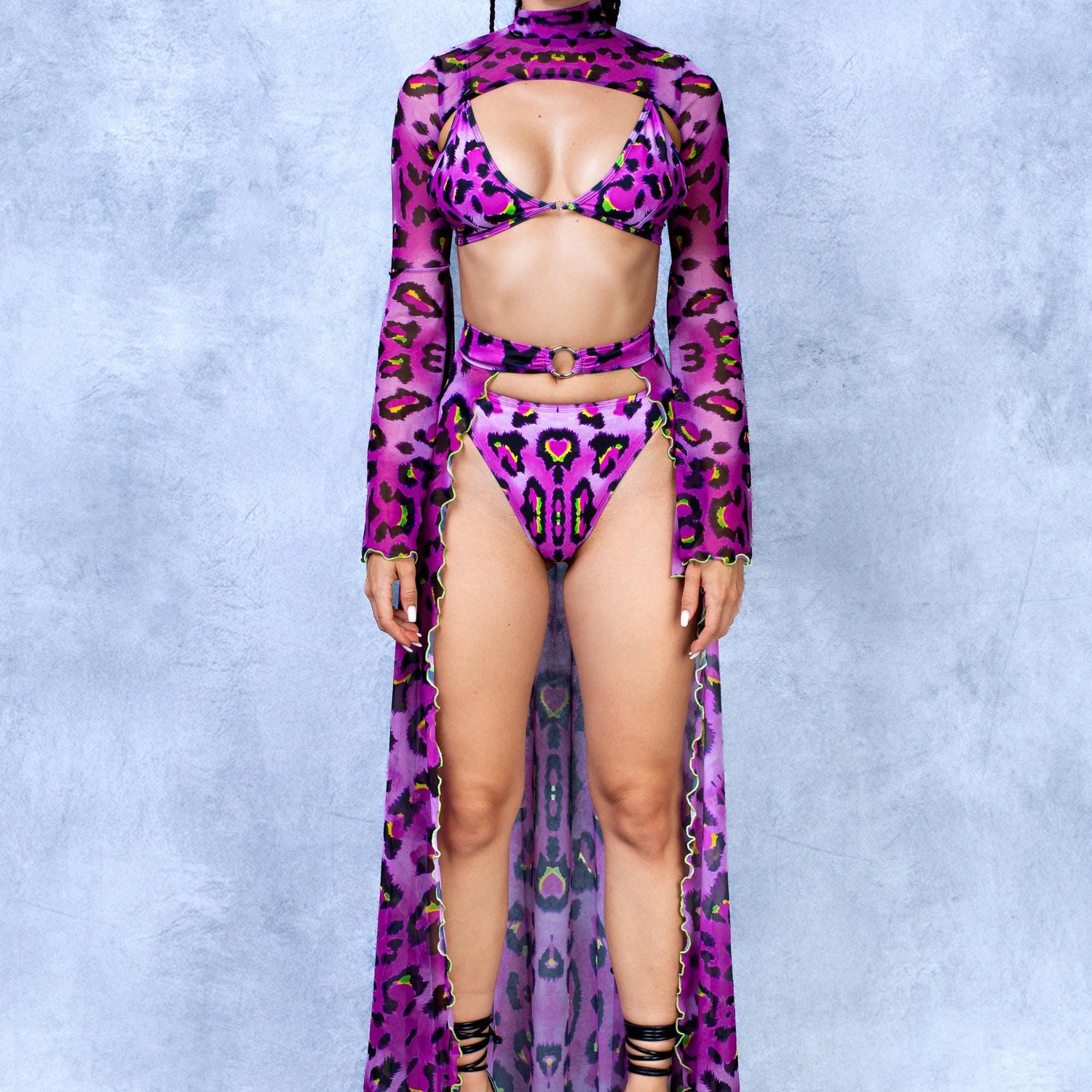 Exotic Vibrancy Open Front Skirt Purple, Yellow