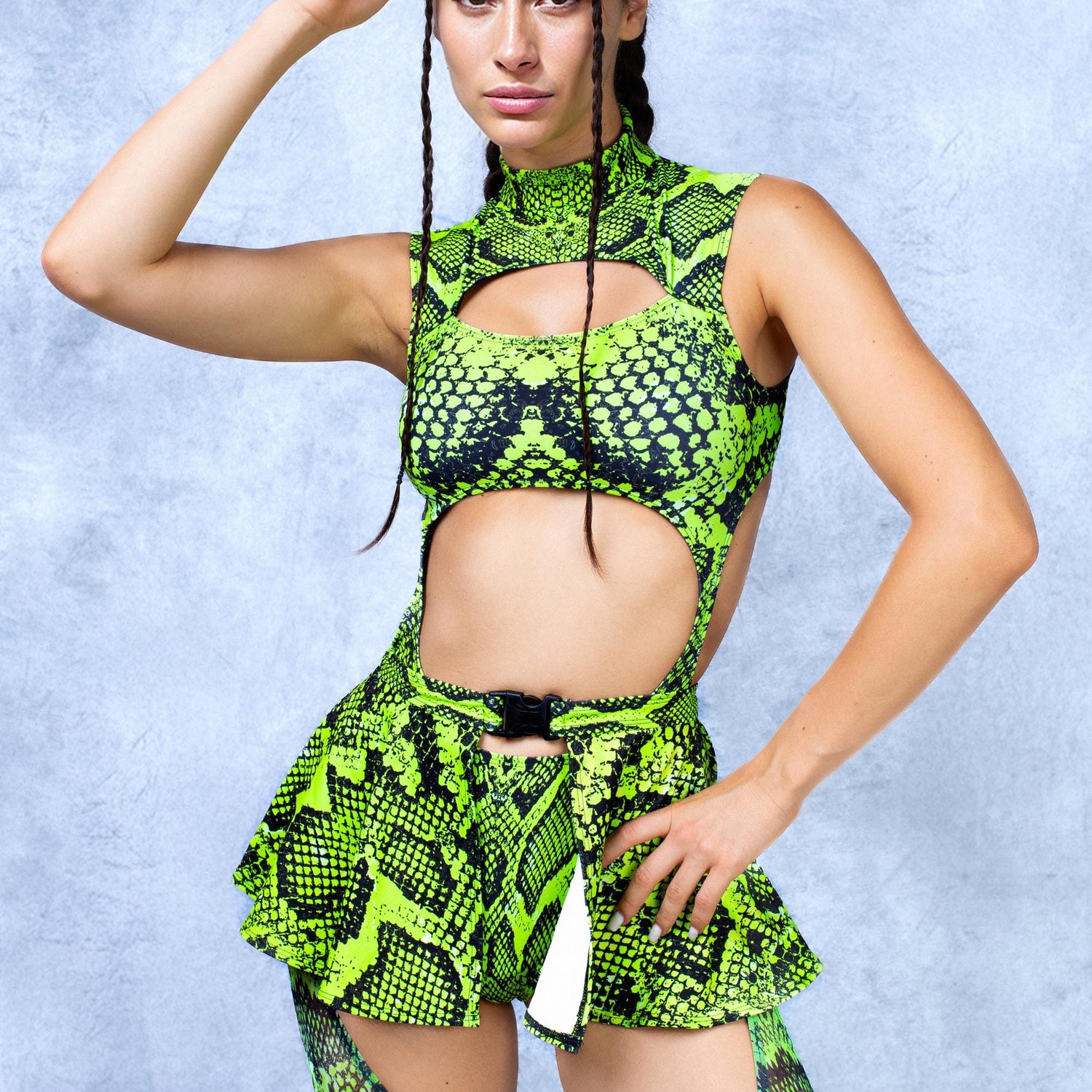 Women Poisonous Green Micro Buckle Skirt