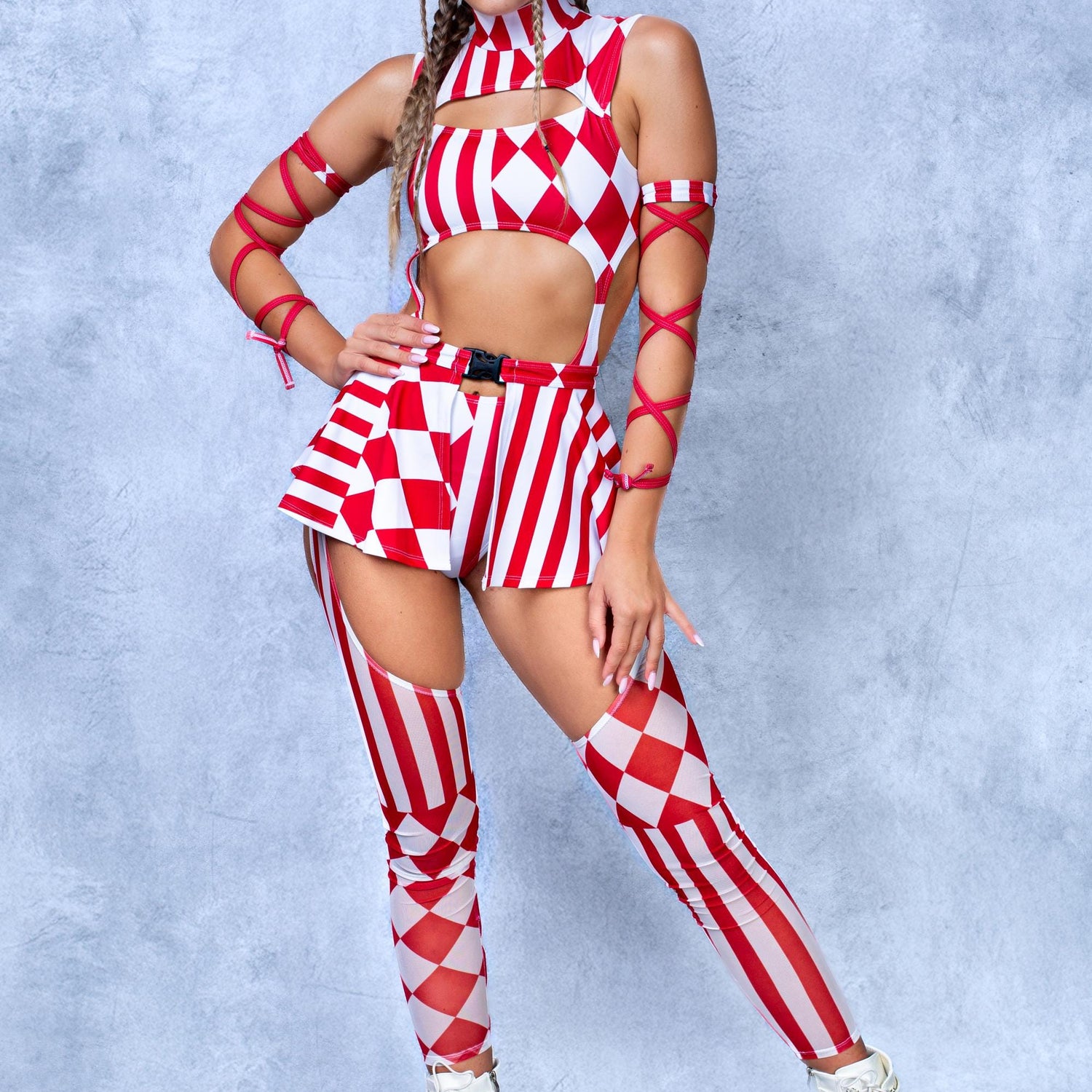 Women Red Clown Micro Buckle Skirt