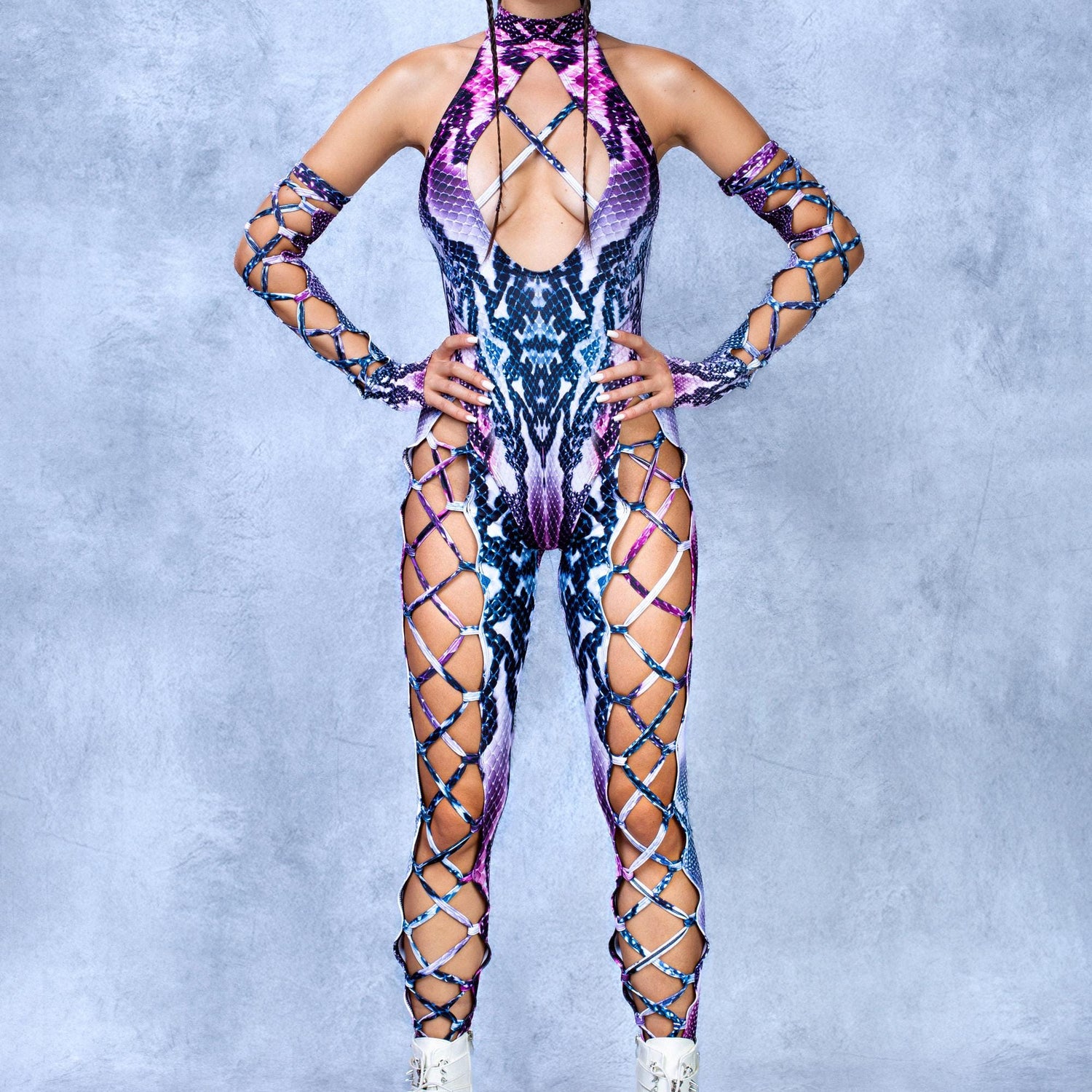 Purple Piton Criss-Cross Jumpsuit Set Yellow