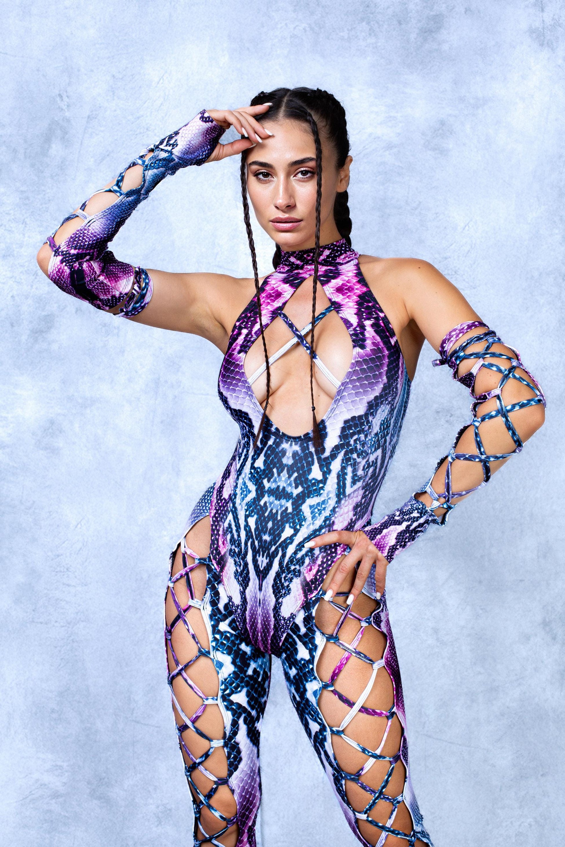 Purple Piton Criss-Cross Jumpsuit Set 1