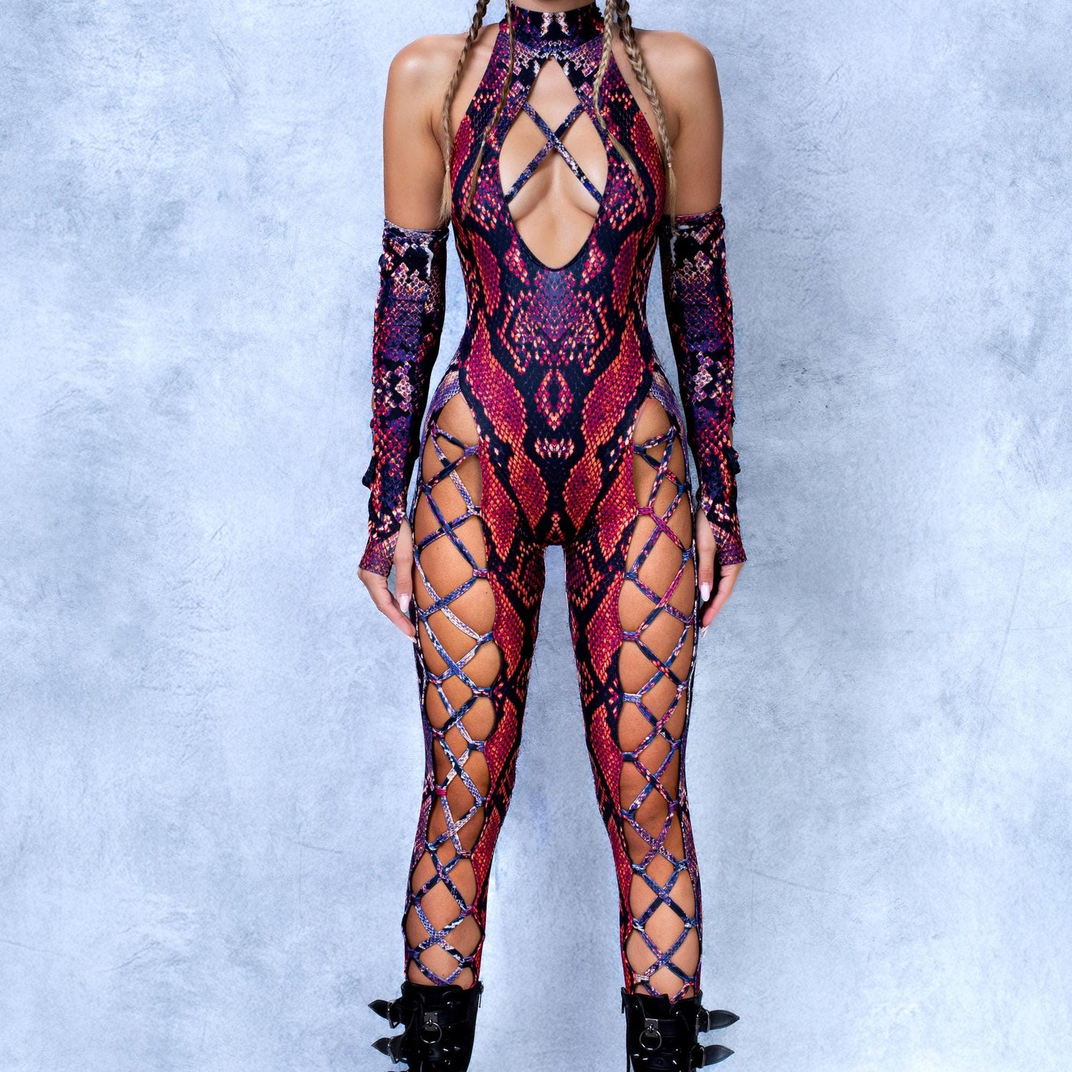 Red MF Criss-Cross Jumpsuit Set Yellow