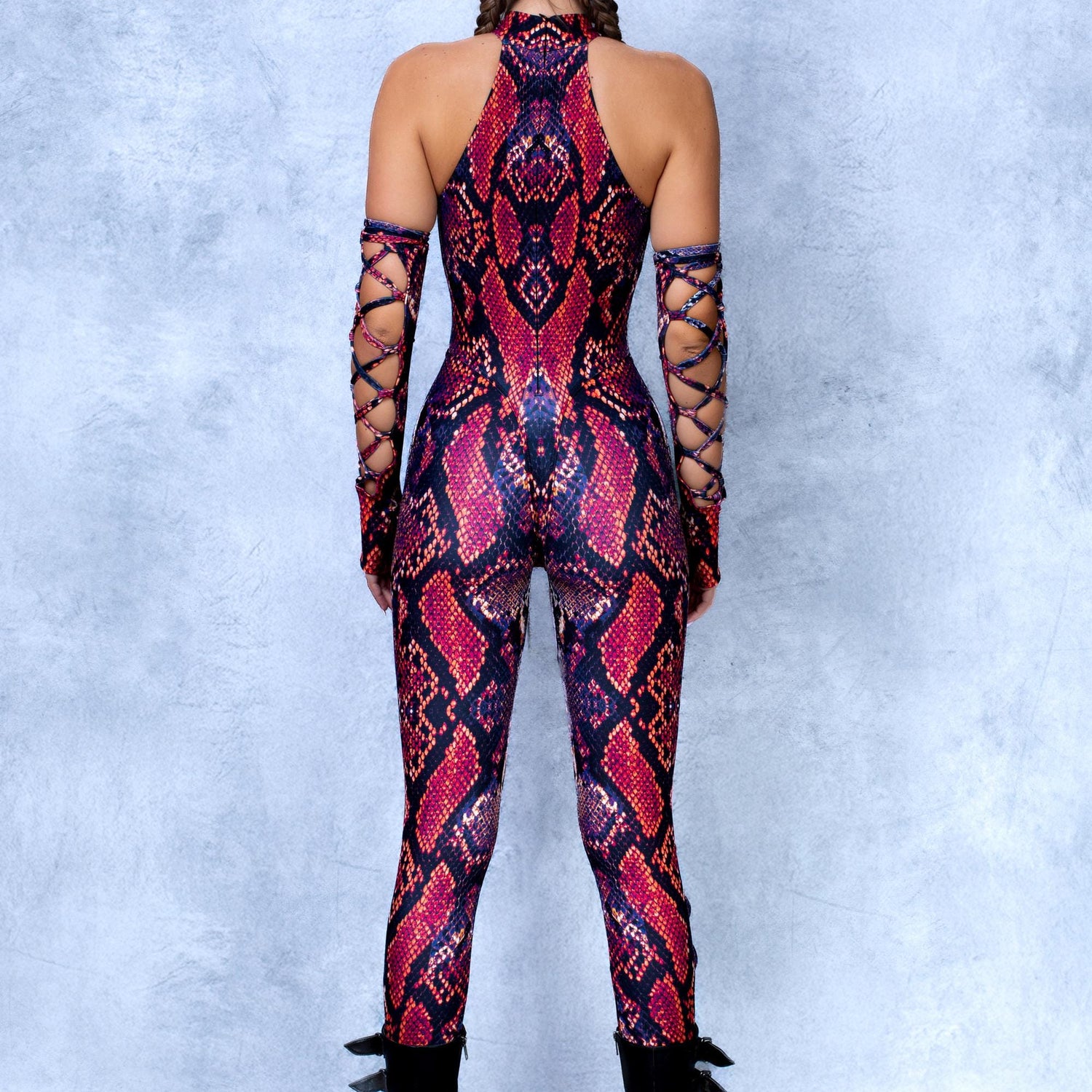 Red MF Criss-Cross Jumpsuit Set Festival
