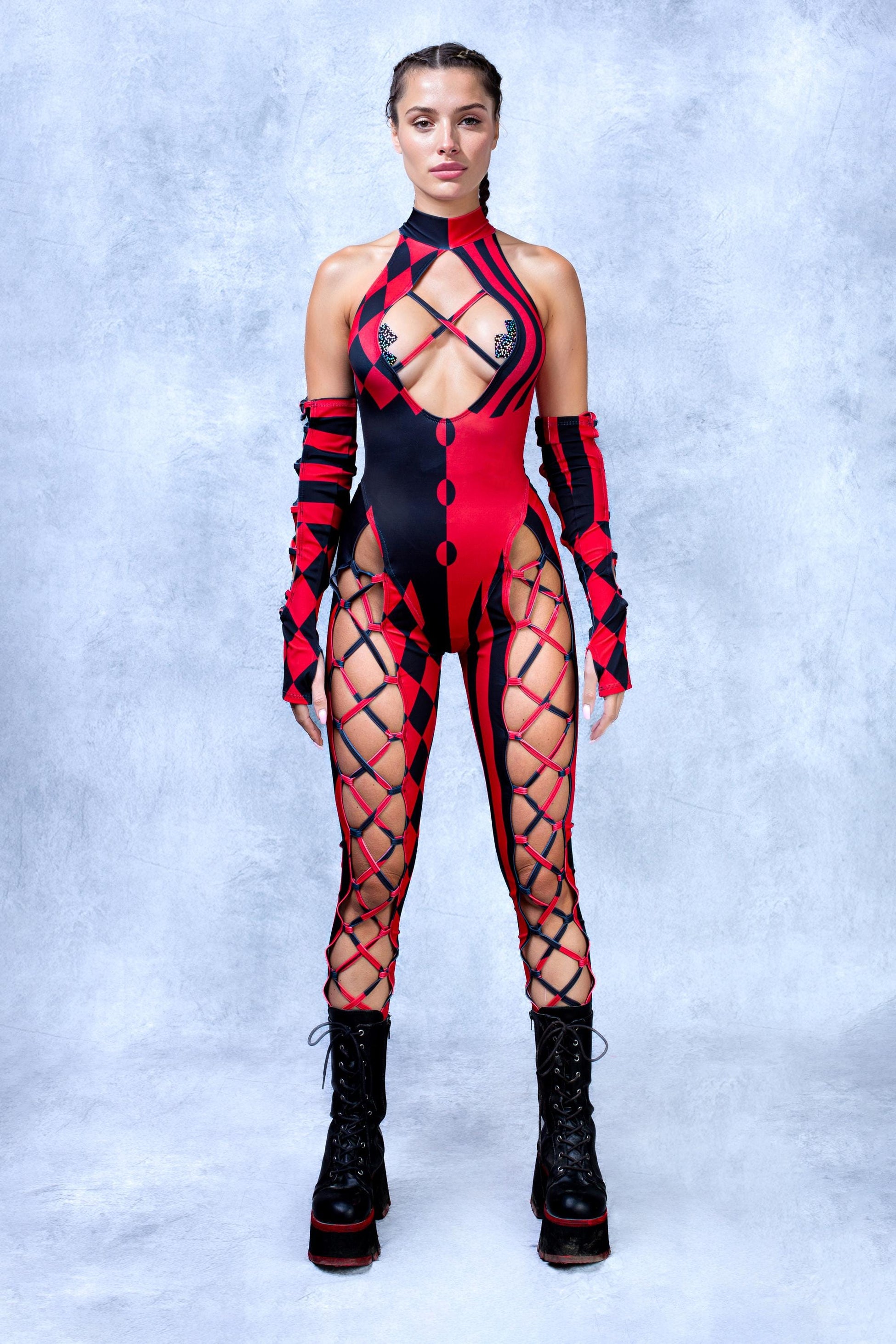 She's Crazy Red Crown Criss-Cross Jumpsuit Set 2