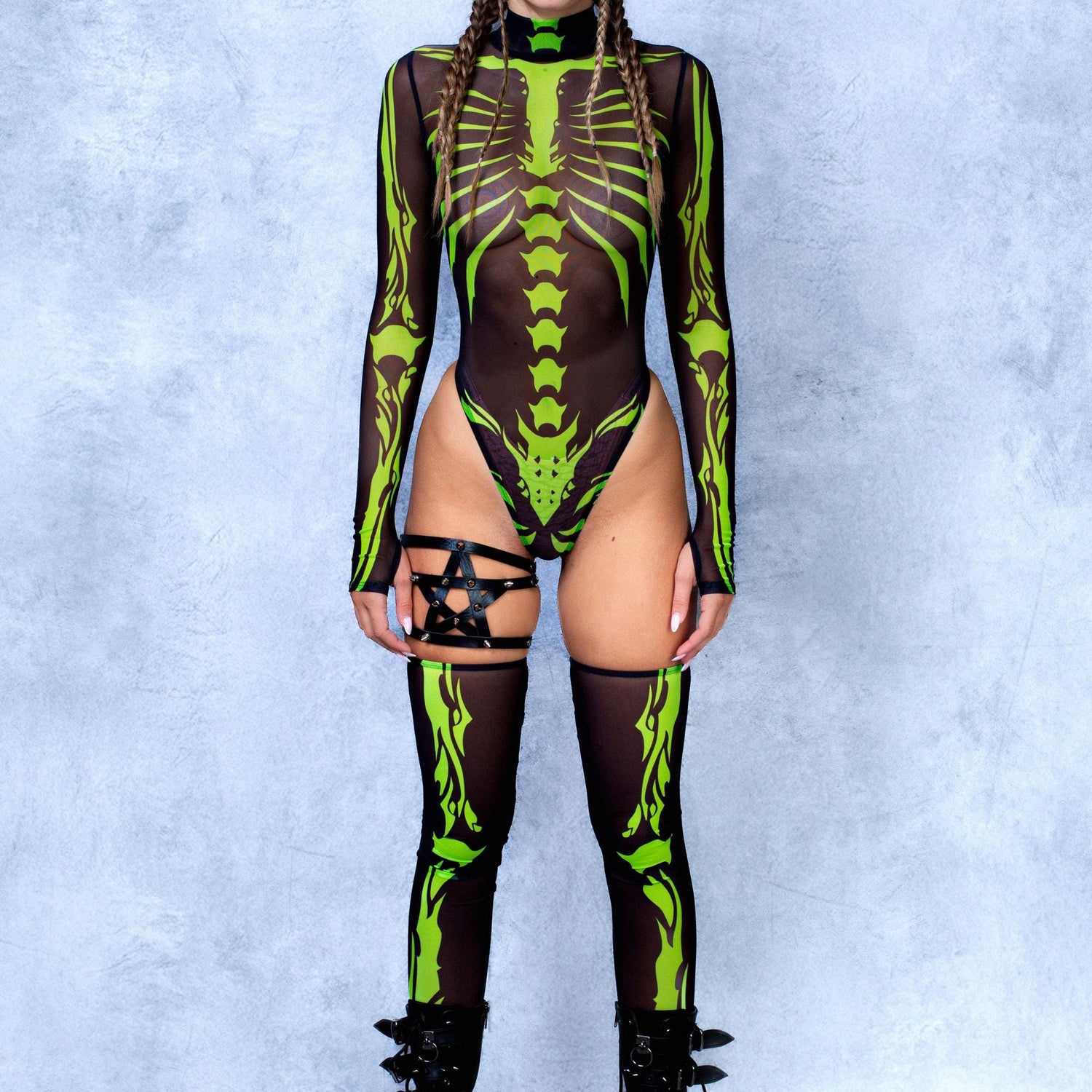 Women Ysax Skeleton Mesh Back Zip Leotard