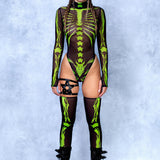 Ysax Skeleton Mesh Back Zip Leotard