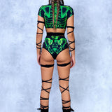 Halftone Skeleton Green Criss Cross Shorts