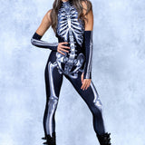 Silver Candy Skeleton Bare Back Catsuit